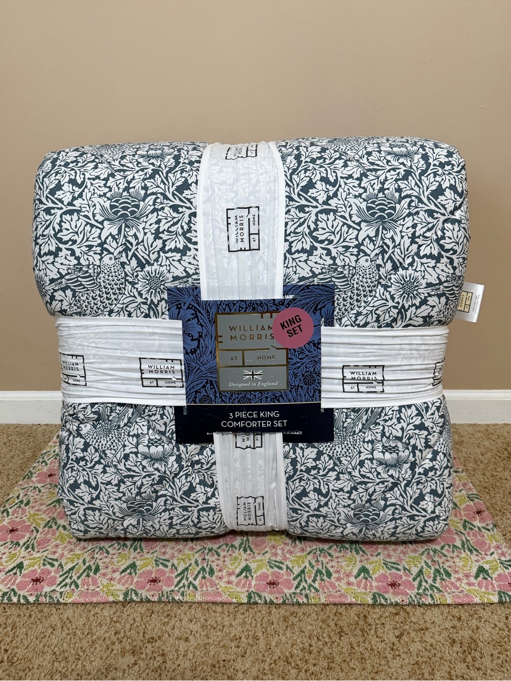William Morris Bird and Anemone King Comforter in Sea Blue